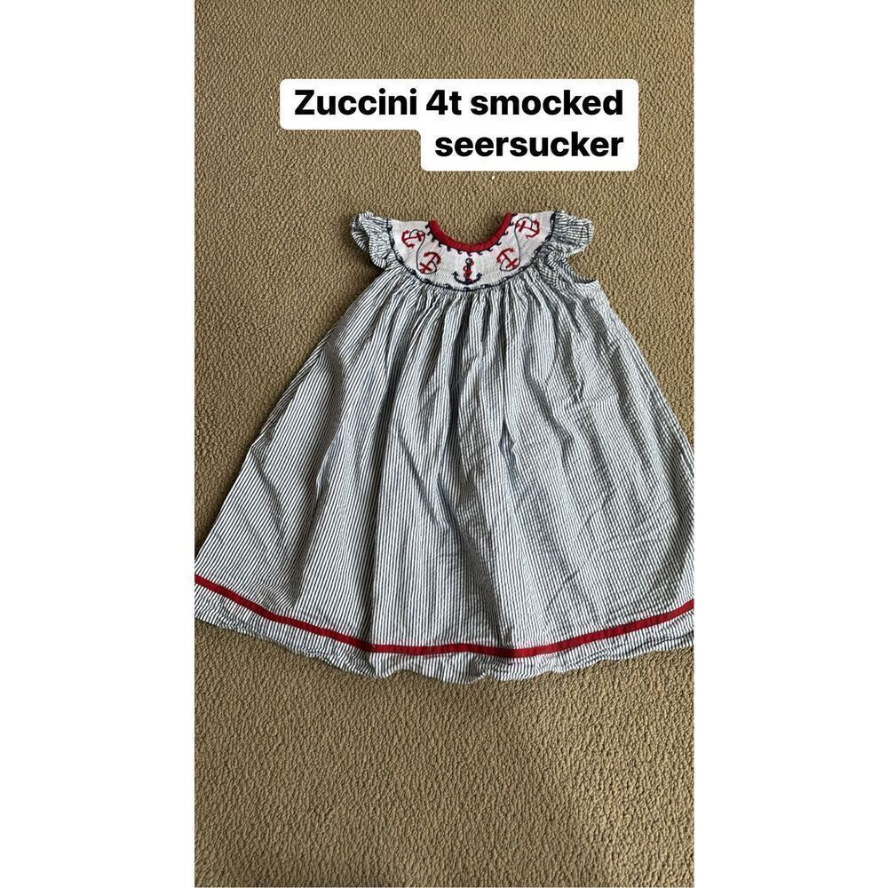 Zuccini smocked nautical seersucker dress size 4